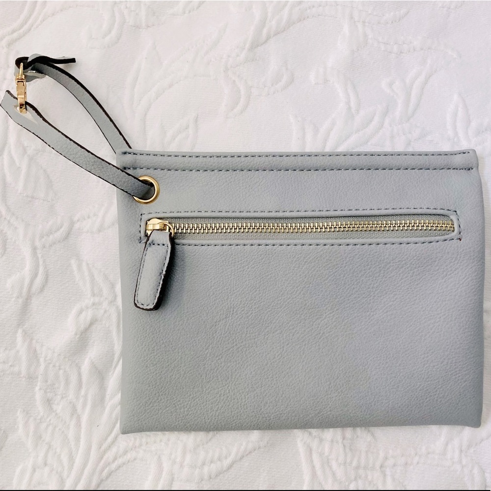 Free People Grey Leather Wristlet Clutch